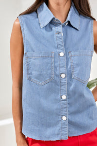 Sleeveless Button Down Crop Shirt