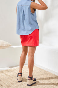 Sleeveless Button Down Crop Shirt