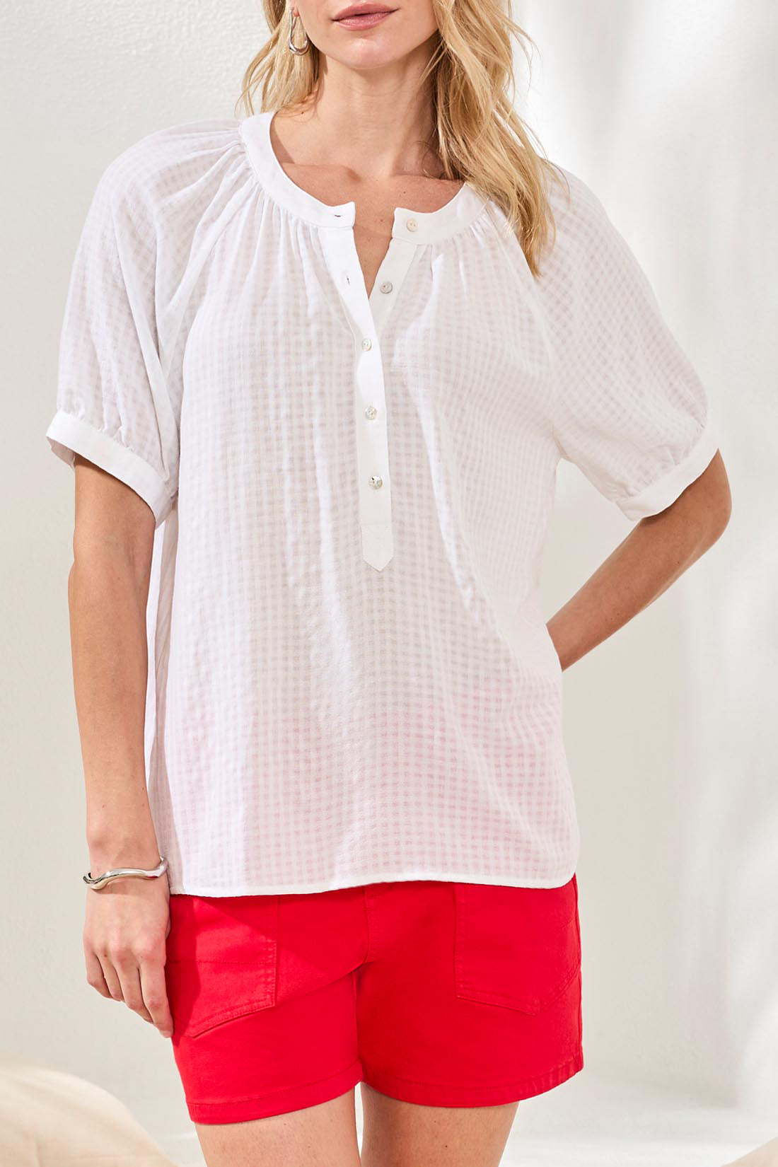 Short Sleeve Button Front Blouse