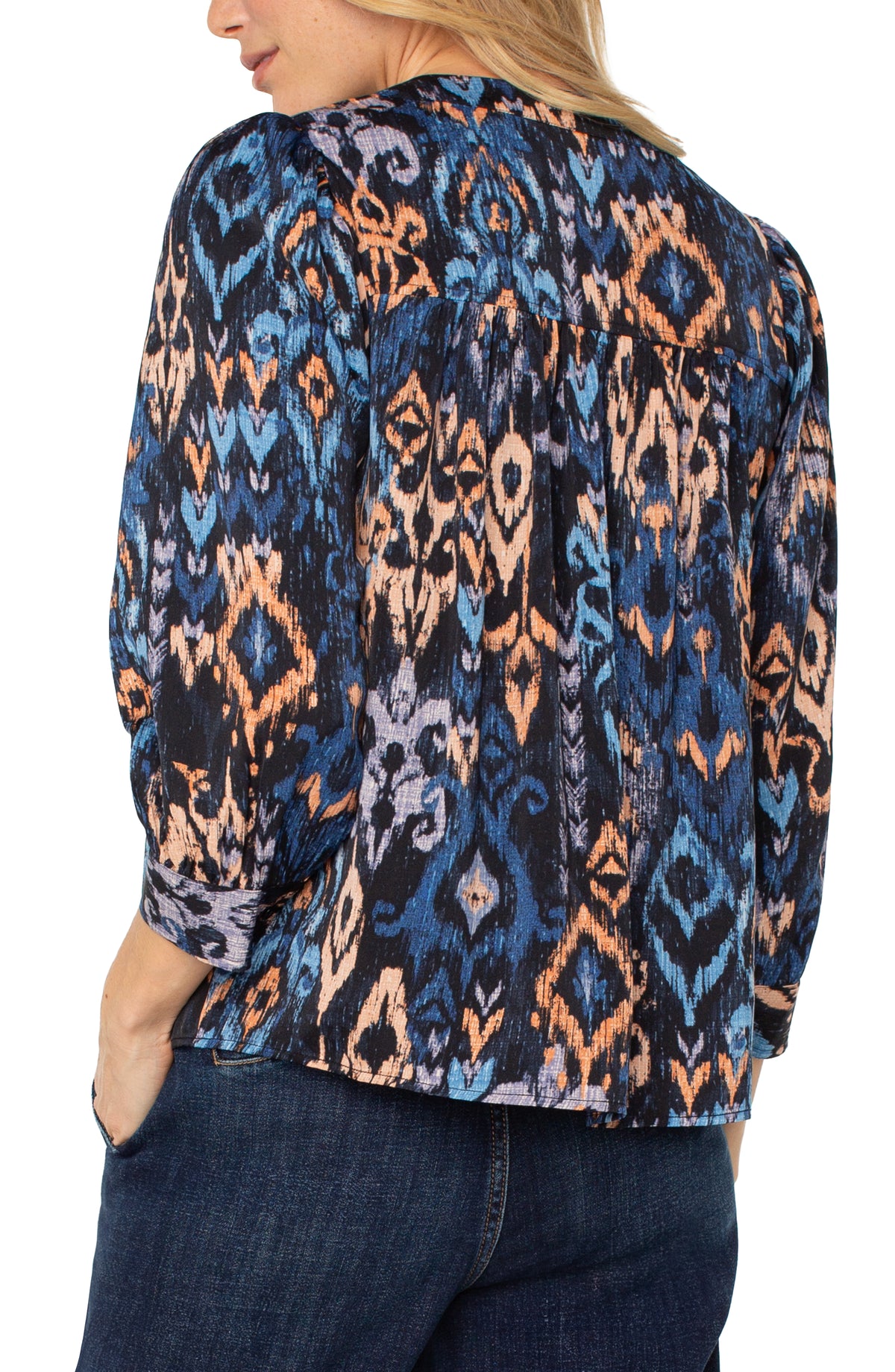 3/4 Sleeve Neck Popover Woven Blouse