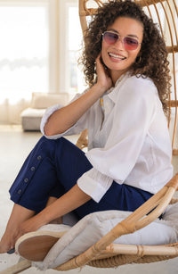 Adjustable Sleeve Button Front Woven Top
