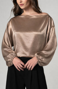 Long Sleeve One Shoulder Woven Top