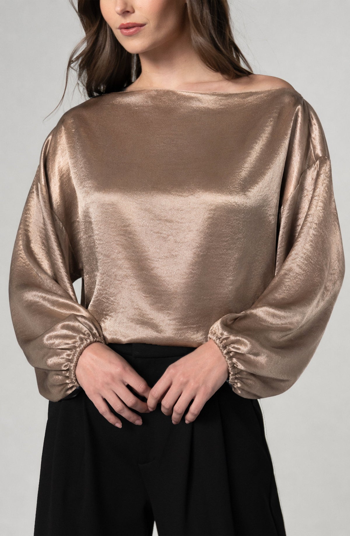 Long Sleeve One Shoulder Woven Top