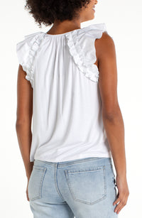 Flutter Sleeve Knit-to-Woven Top w/ Ties
