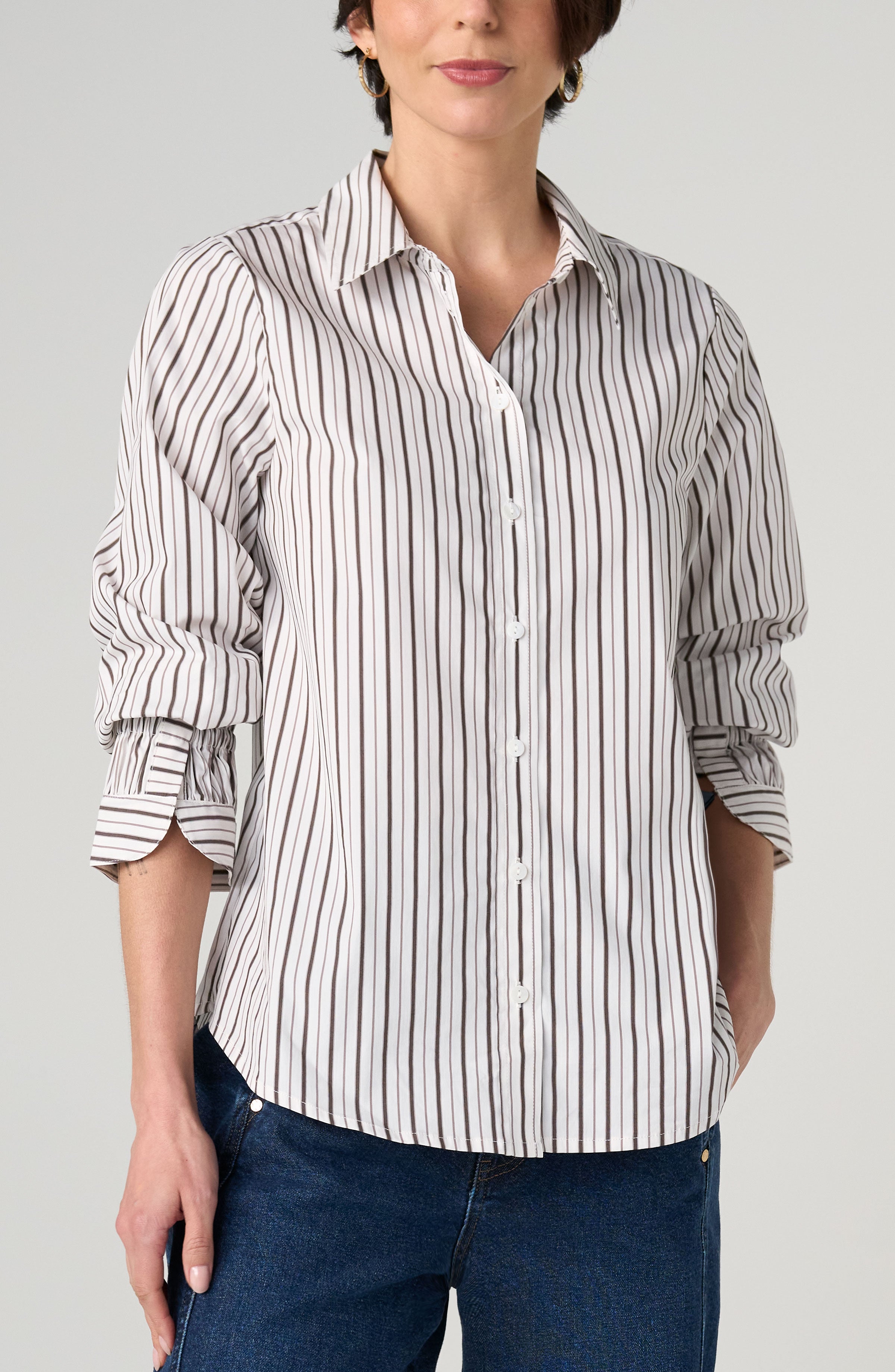 Adjustable Sleeve Button Front Top