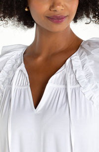 Flutter Sleeve Knit-to-Woven Top w/ Ties