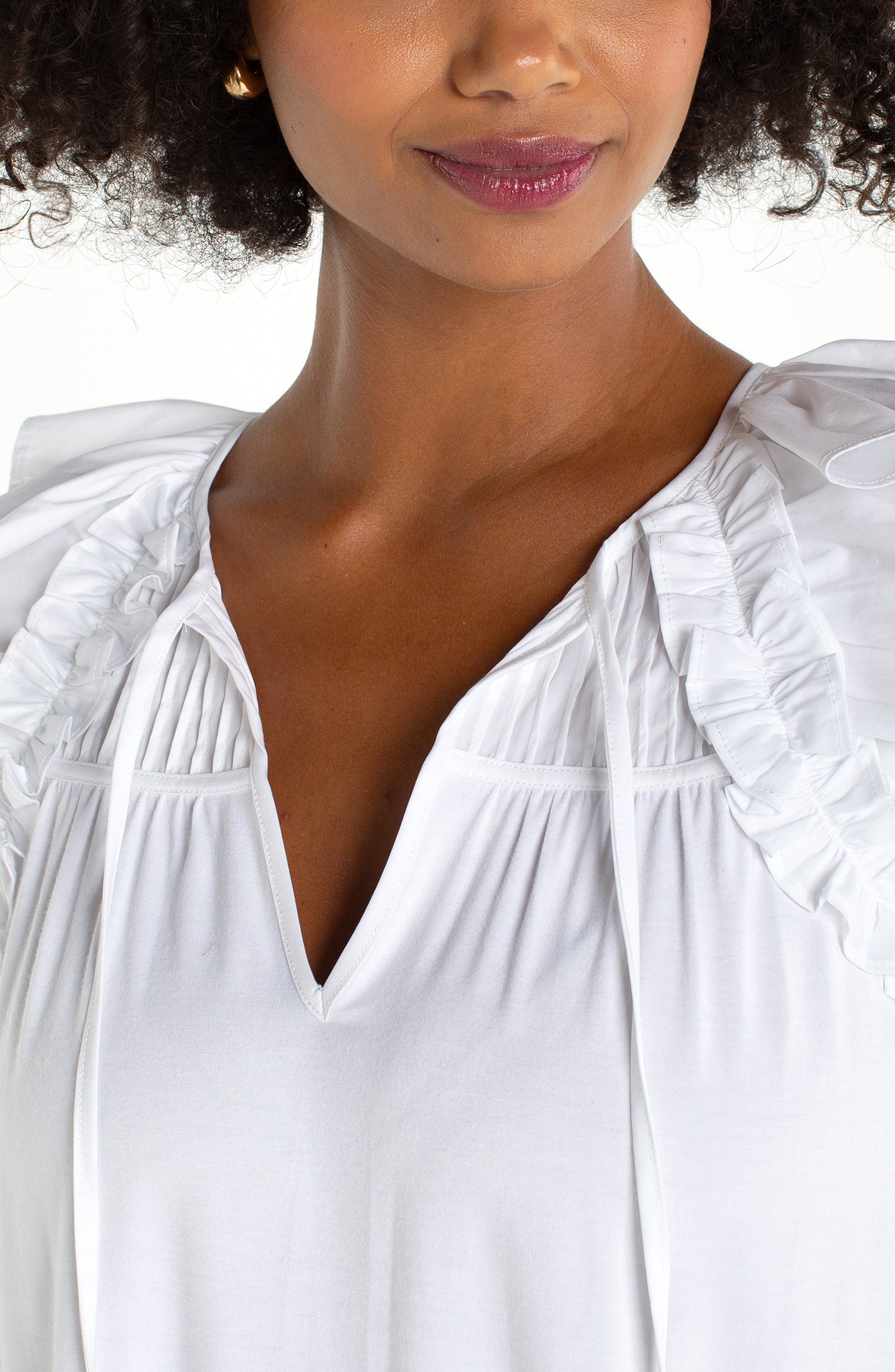 Flutter Sleeve Knit-to-Woven Top w/ Ties