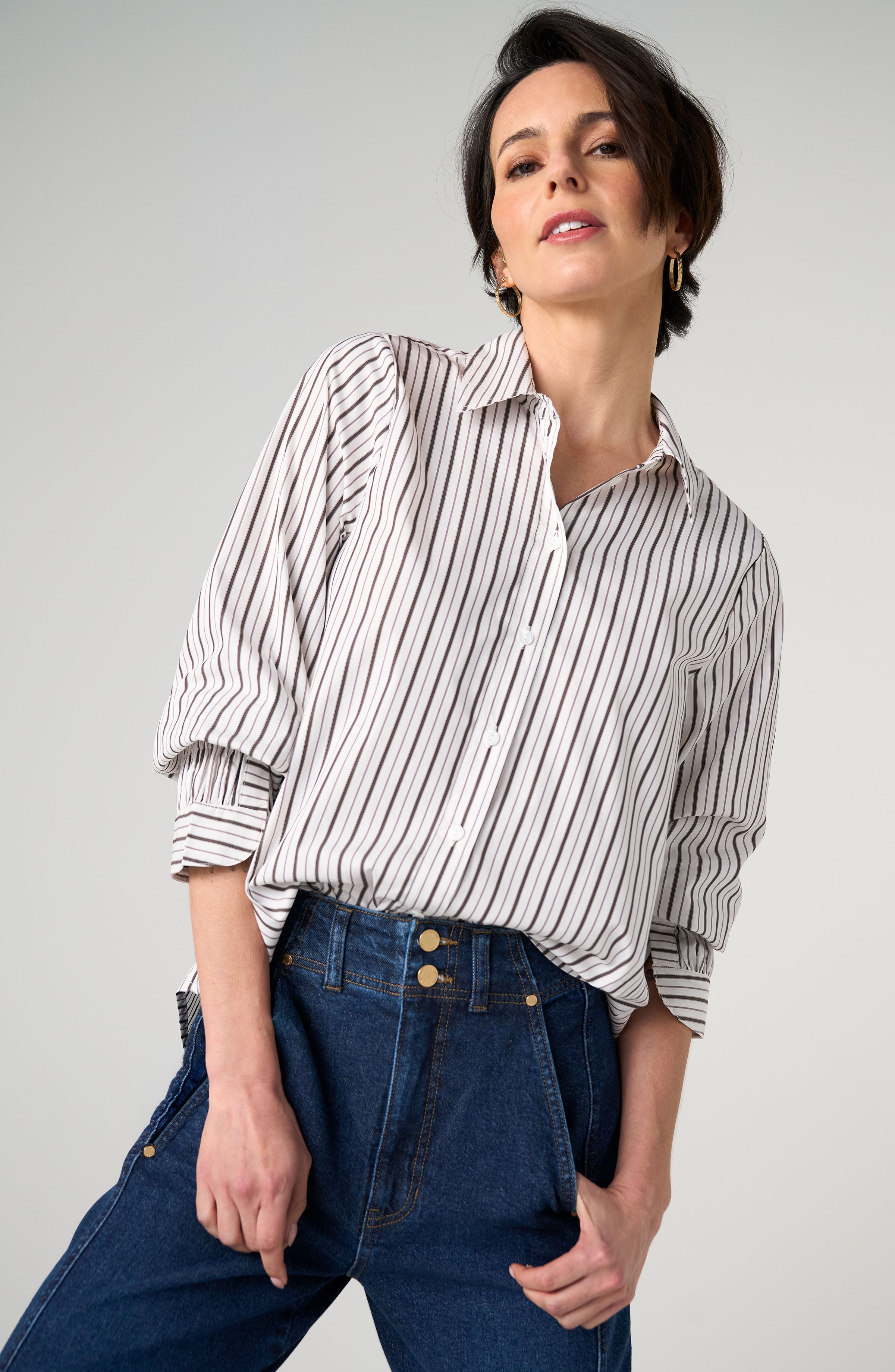 Adjustable Sleeve Button Front Top