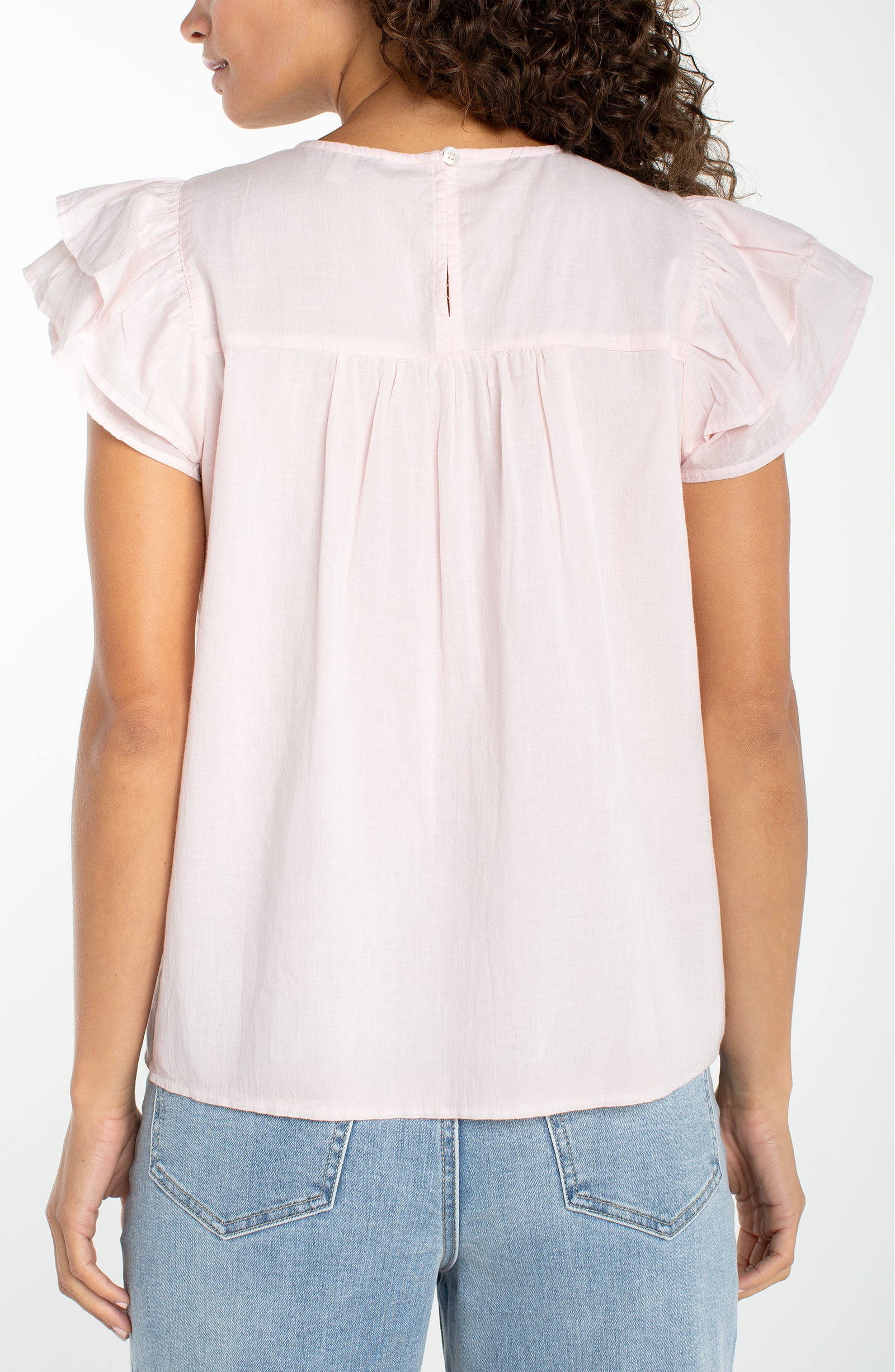 Flutter Sleeve Woven Blouse w. Embroidery