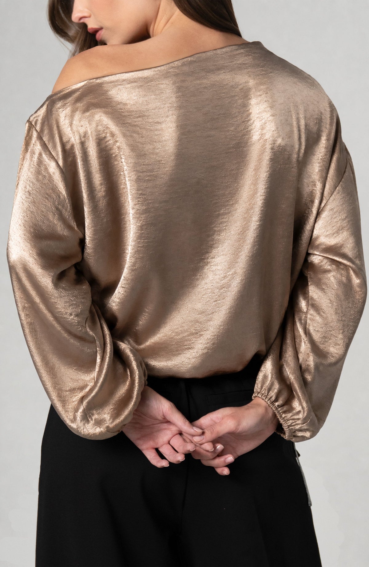 Long Sleeve One Shoulder Woven Top