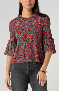 Jewel Neck Flared Sleeve Top