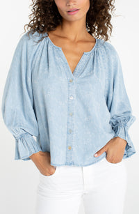3/4 Sleeve Button Front Woven Top