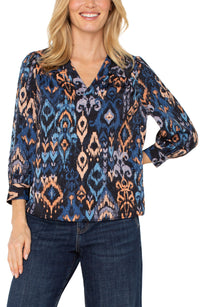 3/4 Sleeve Neck Popover Woven Blouse