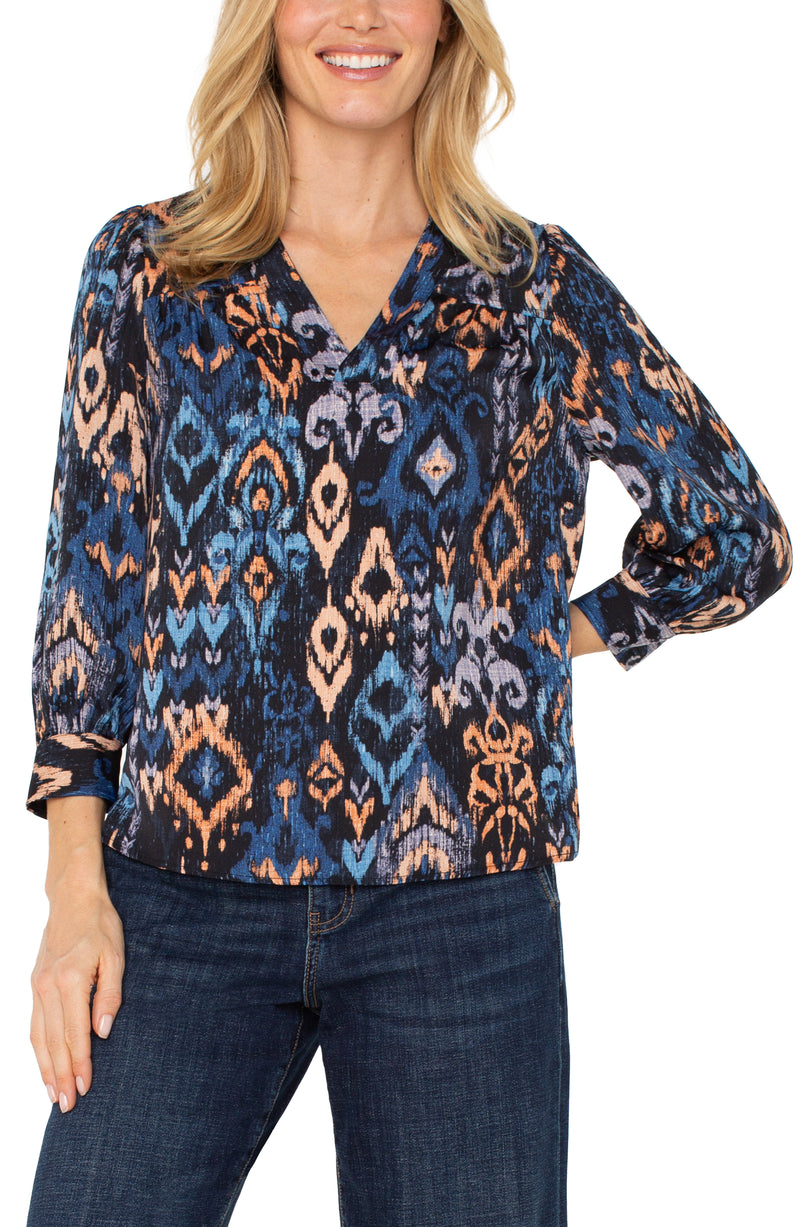 3/4 Sleeve Neck Popover Woven Blouse