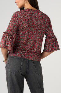 Jewel Neck Flared Sleeve Top