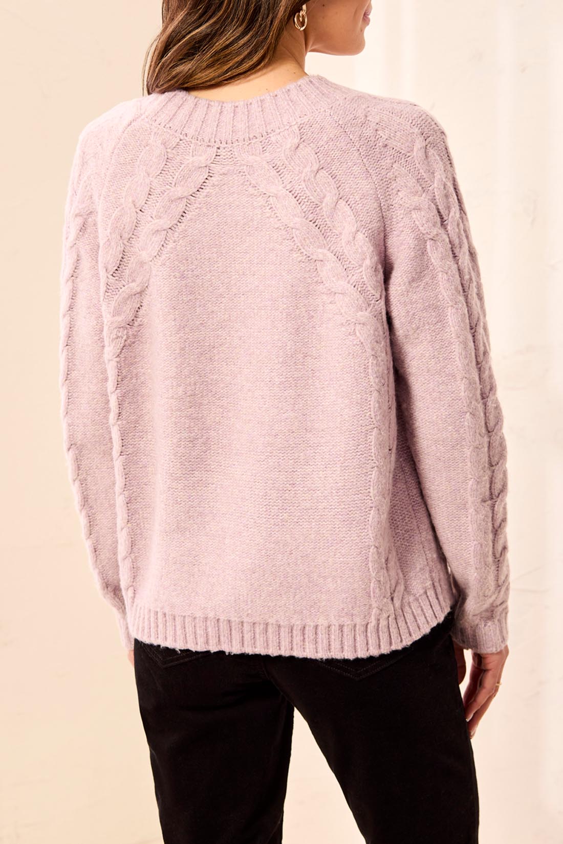 Long Sleeve Crewneck Sweater with Cables