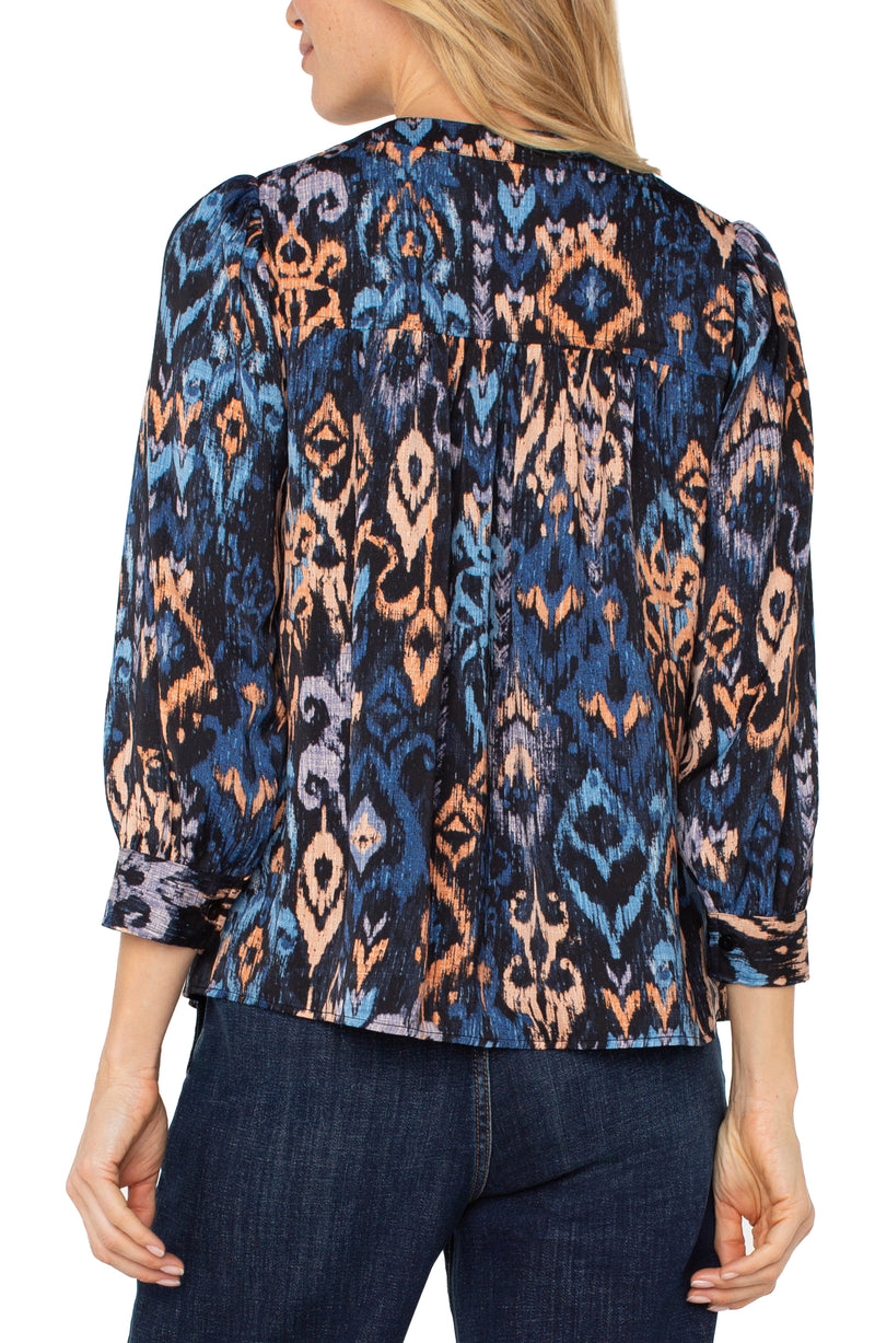 3/4 Sleeve Neck Popover Woven Blouse