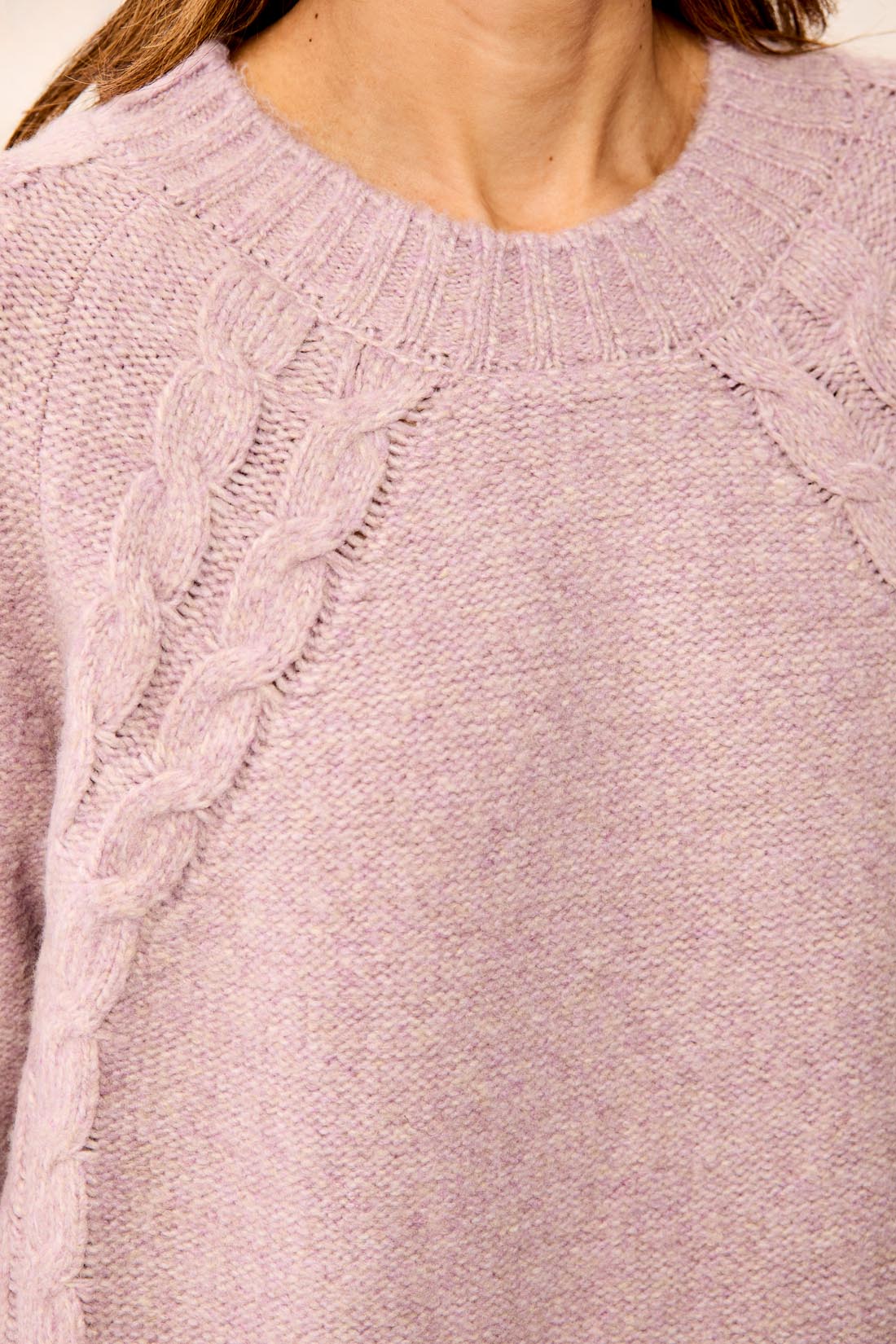 Long Sleeve Crewneck Sweater with Cables