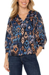 3/4 Sleeve Neck Popover Woven Blouse